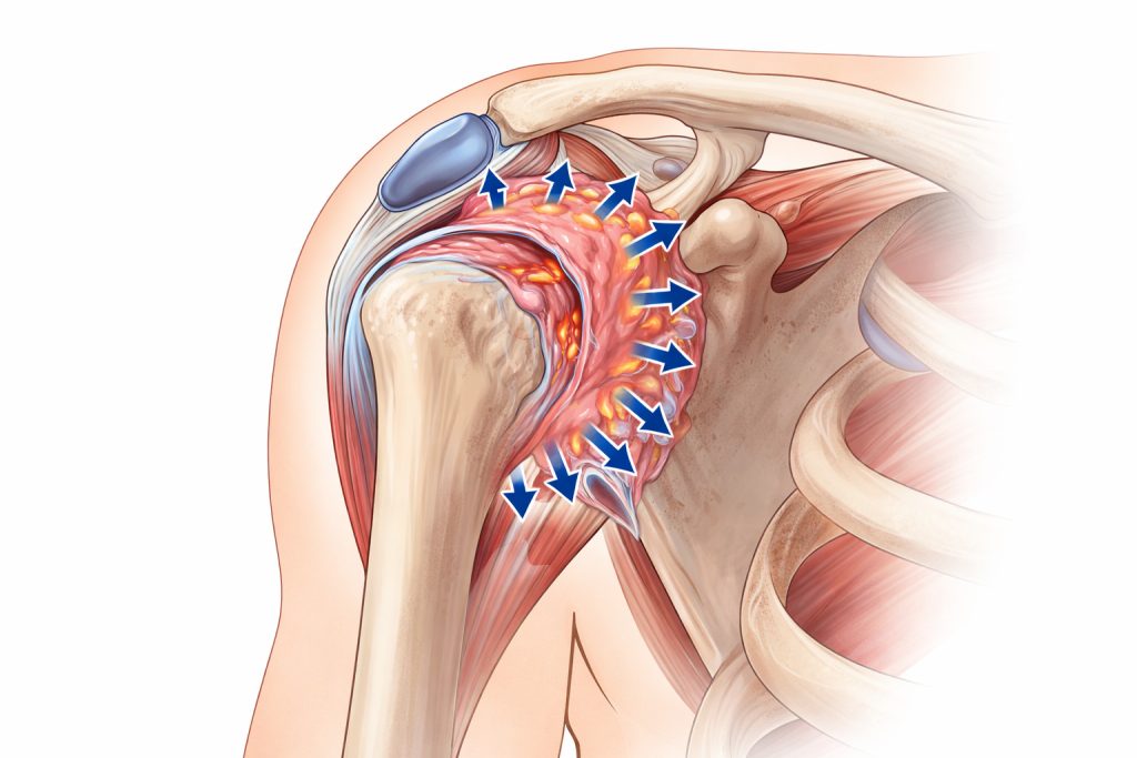 Frozen shoulder anatomy showing shoulder joint stiffness
