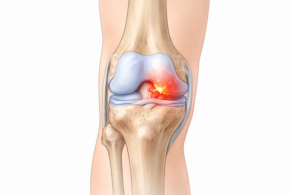 Knee joint anatomy showing pain areas